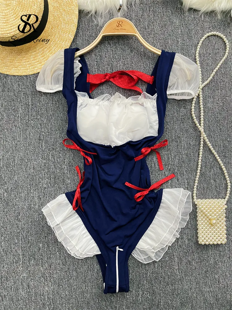 SINGREINY-bodysuit de crotch aberto para mulheres, lingerie sexy, roupas íntimas sensuais, playsuit cosplay, plissado, pijamas eróticos, 2023