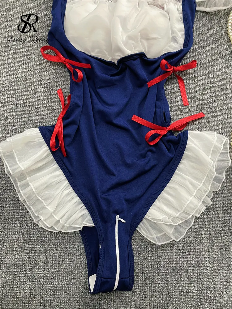 SINGREINY-bodysuit de crotch aberto para mulheres, lingerie sexy, roupas íntimas sensuais, playsuit cosplay, plissado, pijamas eróticos, 2023