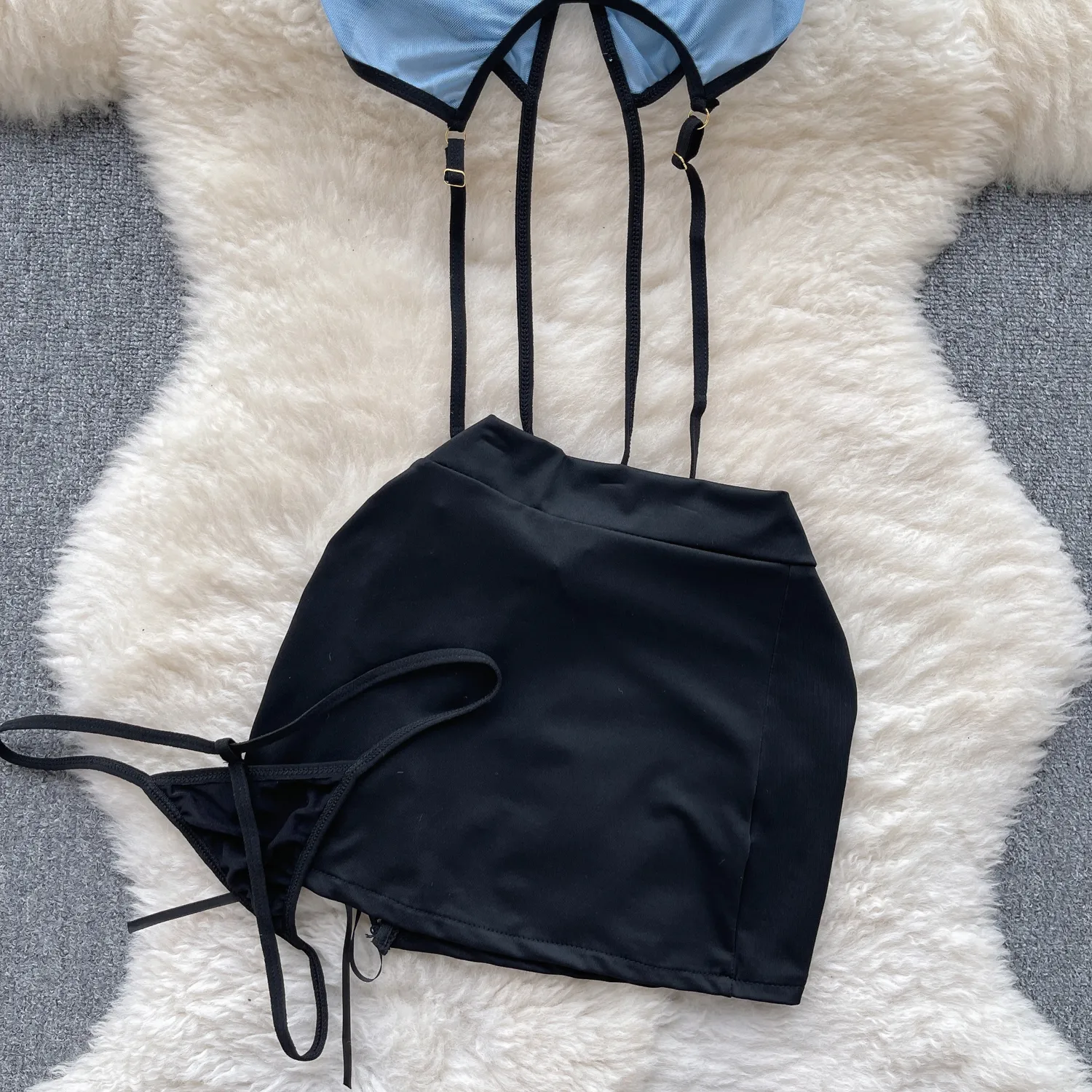 SINGREINY-Conjuntos de Uniformes Sensuais Femininos, Top Sheer com Decote V, Mini Saia com Renda, Tanga Escavada, Ternos Pornôs Cosplay, Estilo Preppy, 2023