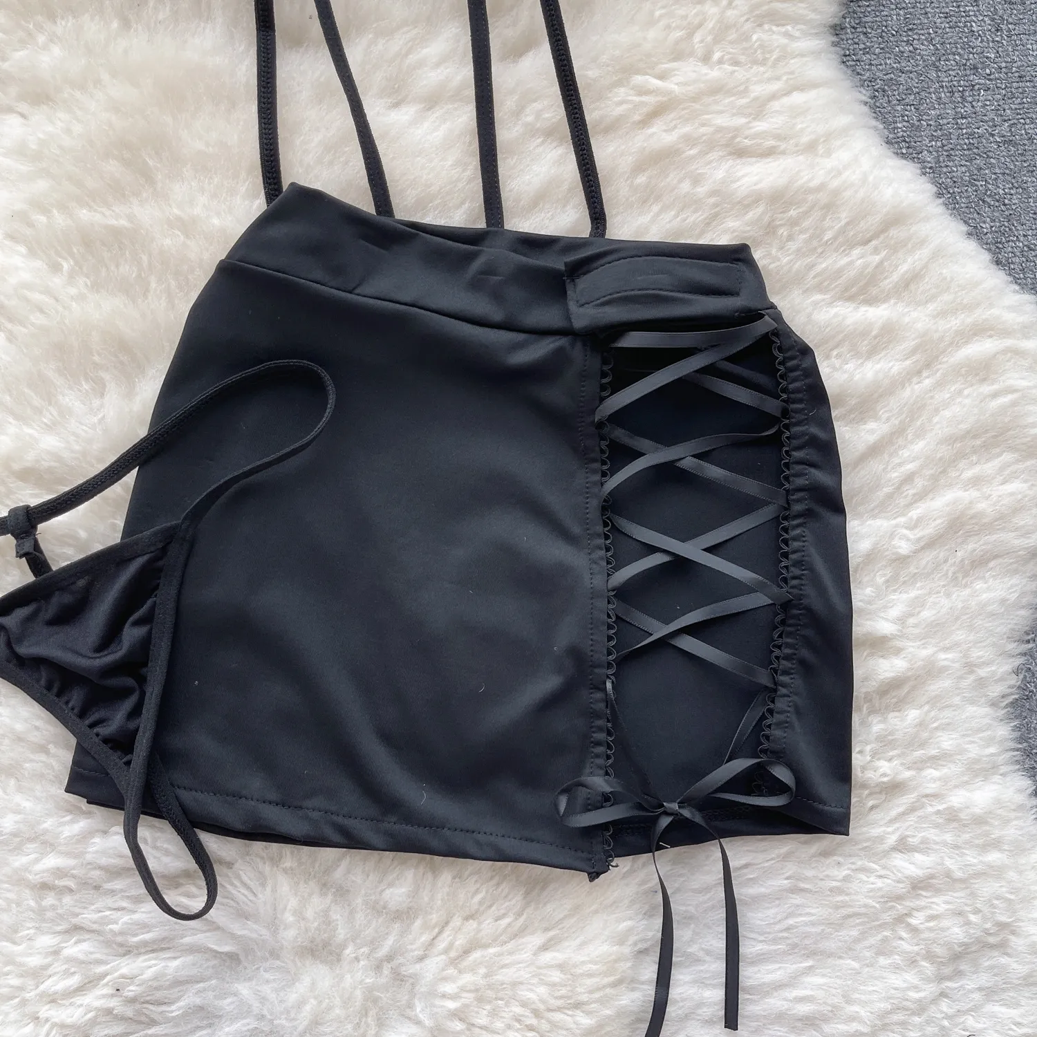 SINGREINY-Conjuntos de Uniformes Sensuais Femininos, Top Sheer com Decote V, Mini Saia com Renda, Tanga Escavada, Ternos Pornôs Cosplay, Estilo Preppy, 2023