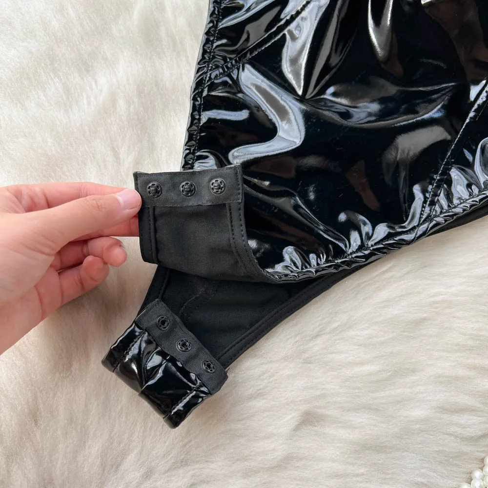 Bodysuit de malha erótica feminina, macacão de renda, combinação oca, moda sexy, pijama