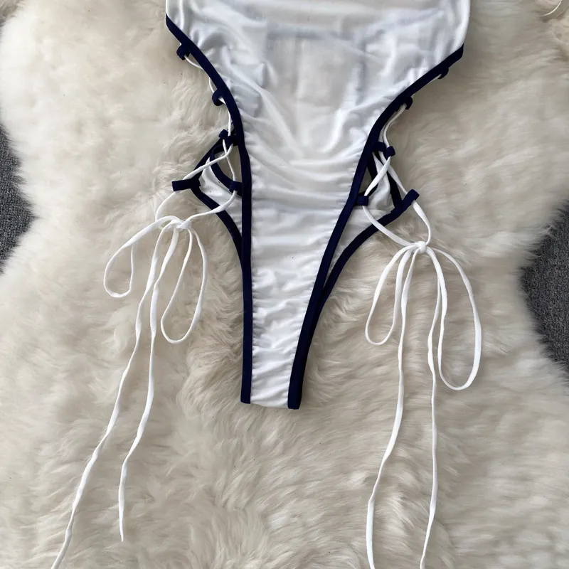 Bodysuit de malha erótica feminina, macacão de renda, combinação oca, moda sexy, pijama