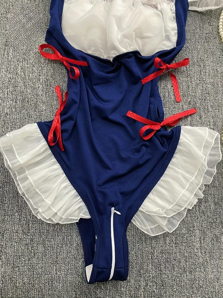 Bodysuit de malha erótica feminina, macacão de renda, combinação oca, moda sexy, pijama