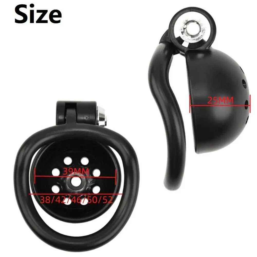 Medidas da gaiola de castidade: 39 mm de diâmetro, 25 mm de profundidade, anéis de 38 a 52 mm
