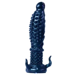 Prazer Abissal dildo tentáculo preto com espiral, cravos e ventosa com tentáculos