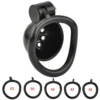 Mini gaiola de castidade preta de ABS com trava click lock e cinco anéis de base