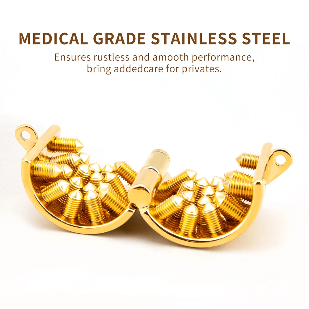 Ouro ajustável Metal testículos bola maca para homens, 4 linhas, picos longos, masculino BDSM peso, Cock Ring Lock, Cock Cage, CBT Sex Toys