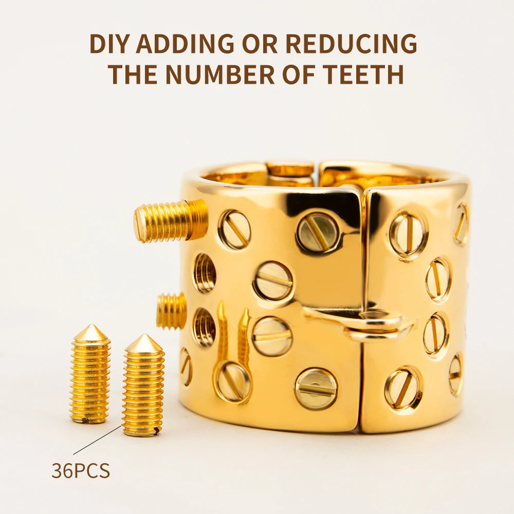 Ouro ajustável Metal testículos bola maca para homens, 4 linhas, picos longos, masculino BDSM peso, Cock Ring Lock, Cock Cage, CBT Sex Toys