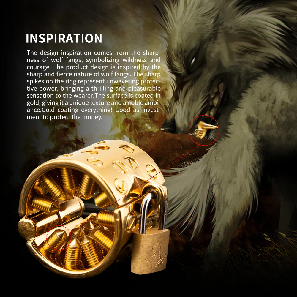 Ouro ajustável Metal testículos bola maca para homens, 4 linhas, picos longos, masculino BDSM peso, Cock Ring Lock, Cock Cage, CBT Sex Toys