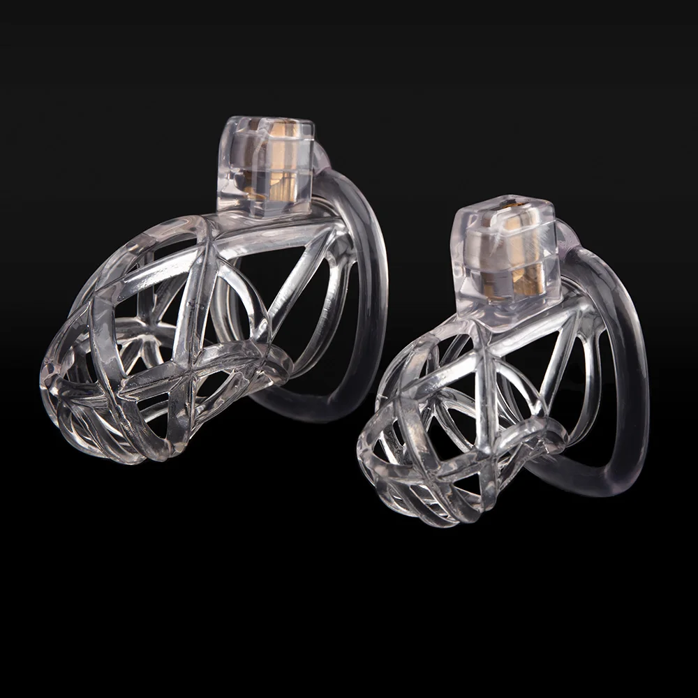 Gaiola de castidade clara para homens, gaiola de galo masculino, anel de pênis, trava, cinto de treinamento, brinquedos sexuais BDSM, impressão 3D, novo