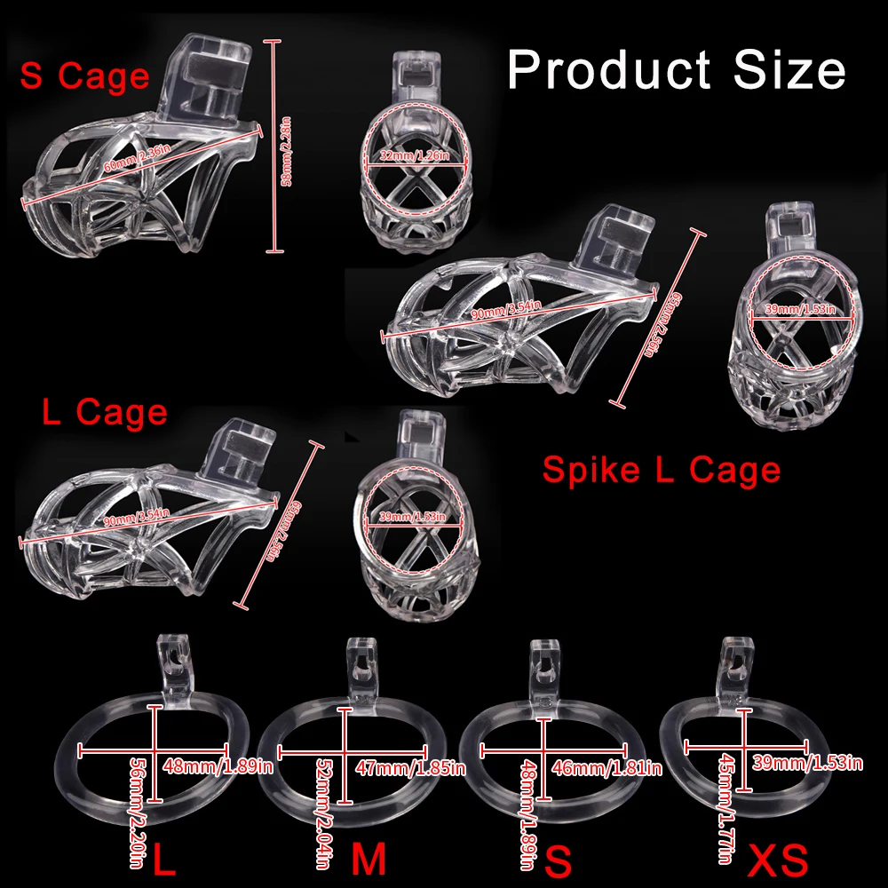 Gaiola de castidade clara para homens, gaiola de galo masculino, anel de pênis, trava, cinto de treinamento, brinquedos sexuais BDSM, impressão 3D, novo