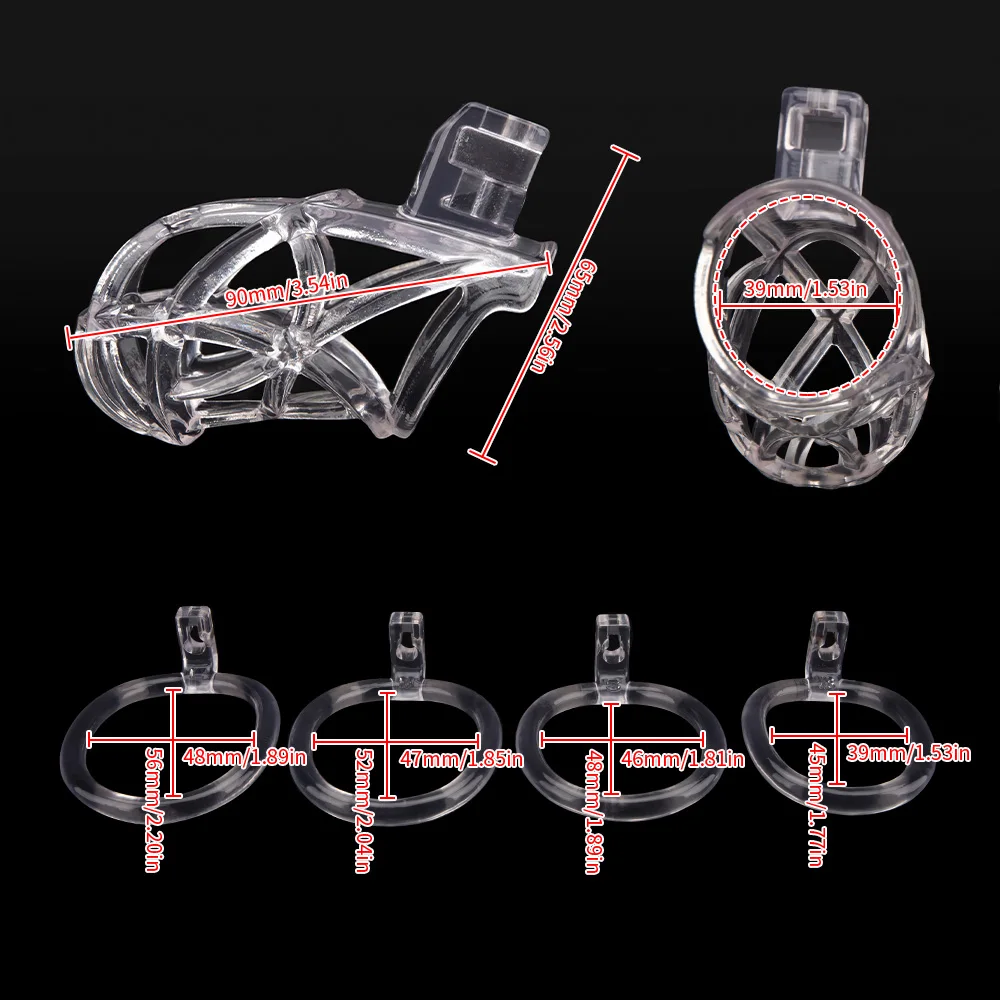 Gaiola de castidade clara para homens, gaiola de galo masculino, anel de pênis, trava, cinto de treinamento, brinquedos sexuais BDSM, impressão 3D, novo