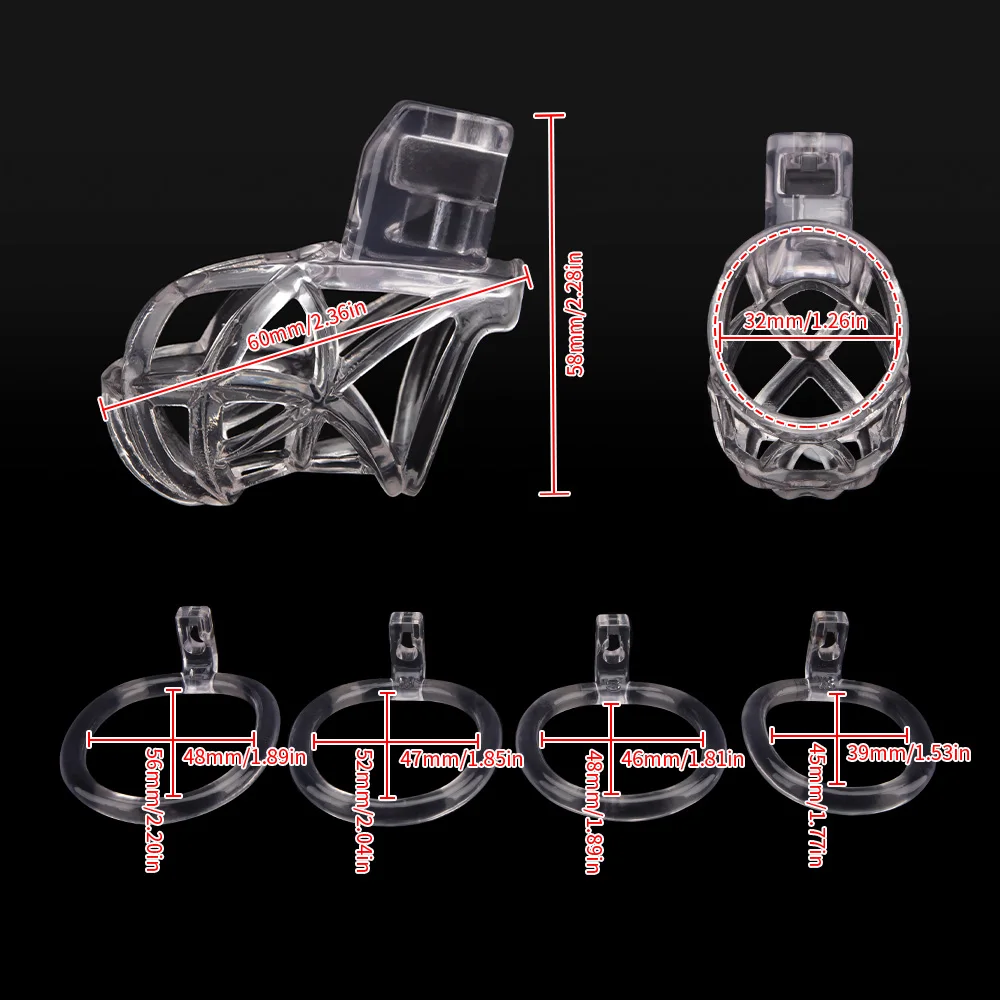 Gaiola de castidade clara para homens, gaiola de galo masculino, anel de pênis, trava, cinto de treinamento, brinquedos sexuais BDSM, impressão 3D, novo