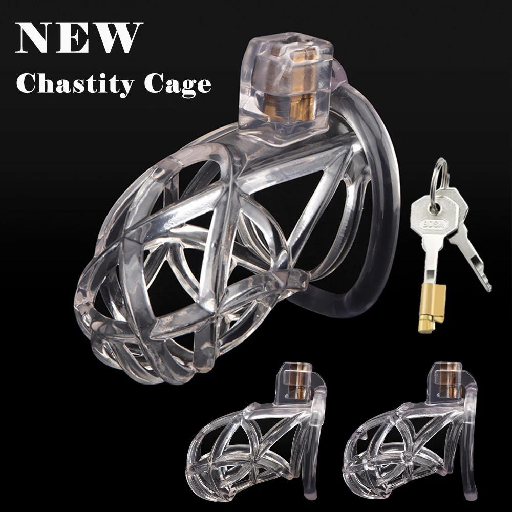 Gaiola de castidade clara para homens, gaiola de galo masculino, anel de pênis, trava, cinto de treinamento, brinquedos sexuais BDSM, impressão 3D, novo