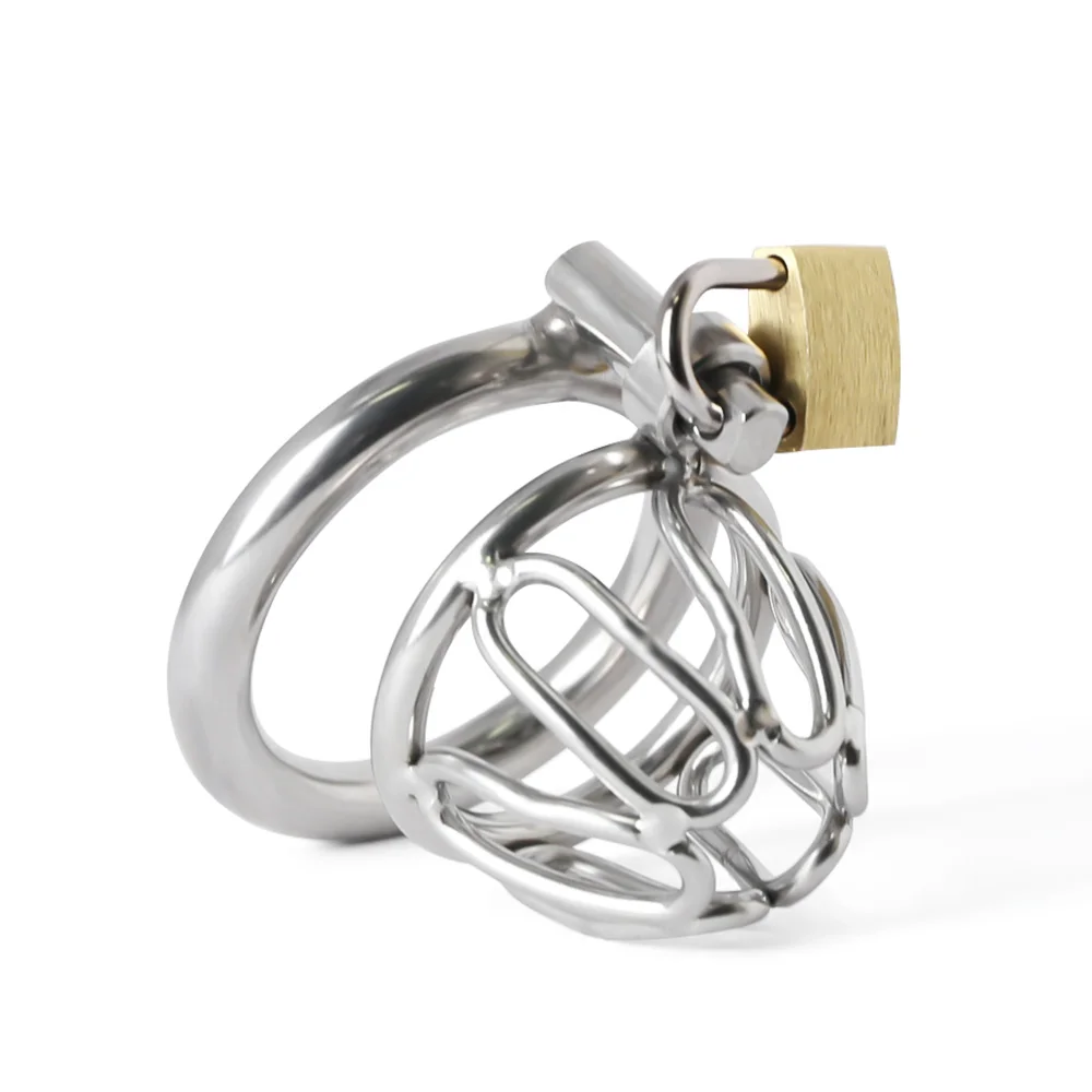 Gaiola de castidade em aço inoxidável para homens, fechamento pequeno do pénis do metal, gaiola do galo, anel uretral, brinquedo do sexo do BDSM, escravidão erótica, novo