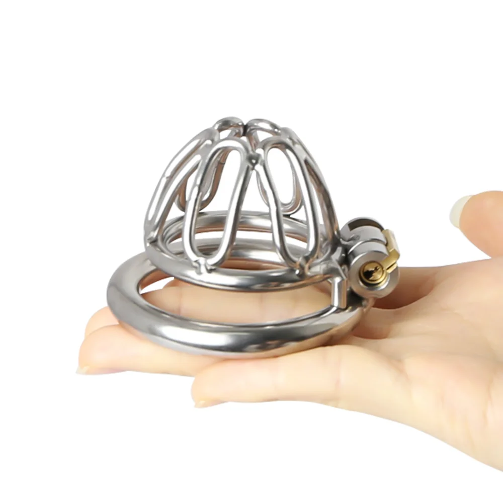 Gaiola de castidade em aço inoxidável para homens, fechamento pequeno do pénis do metal, gaiola do galo, anel uretral, brinquedo do sexo do BDSM, escravidão erótica, novo