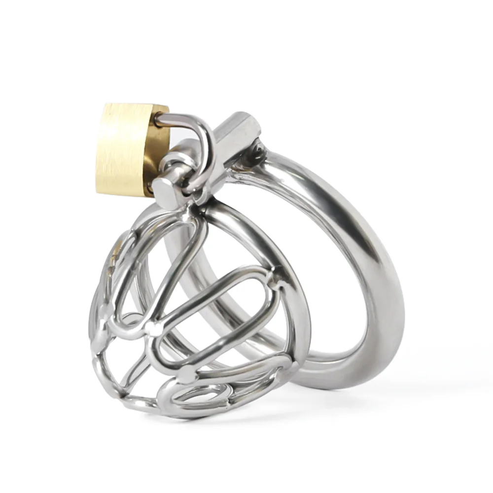 Gaiola de castidade em aço inoxidável para homens, fechamento pequeno do pénis do metal, gaiola do galo, anel uretral, brinquedo do sexo do BDSM, escravidão erótica, novo