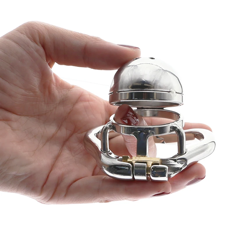 Gaiola de castidade em aço inoxidável para homens, fechamento pequeno do pénis do metal, gaiola do galo, anel uretral, brinquedo do sexo do BDSM, escravidão erótica, novo