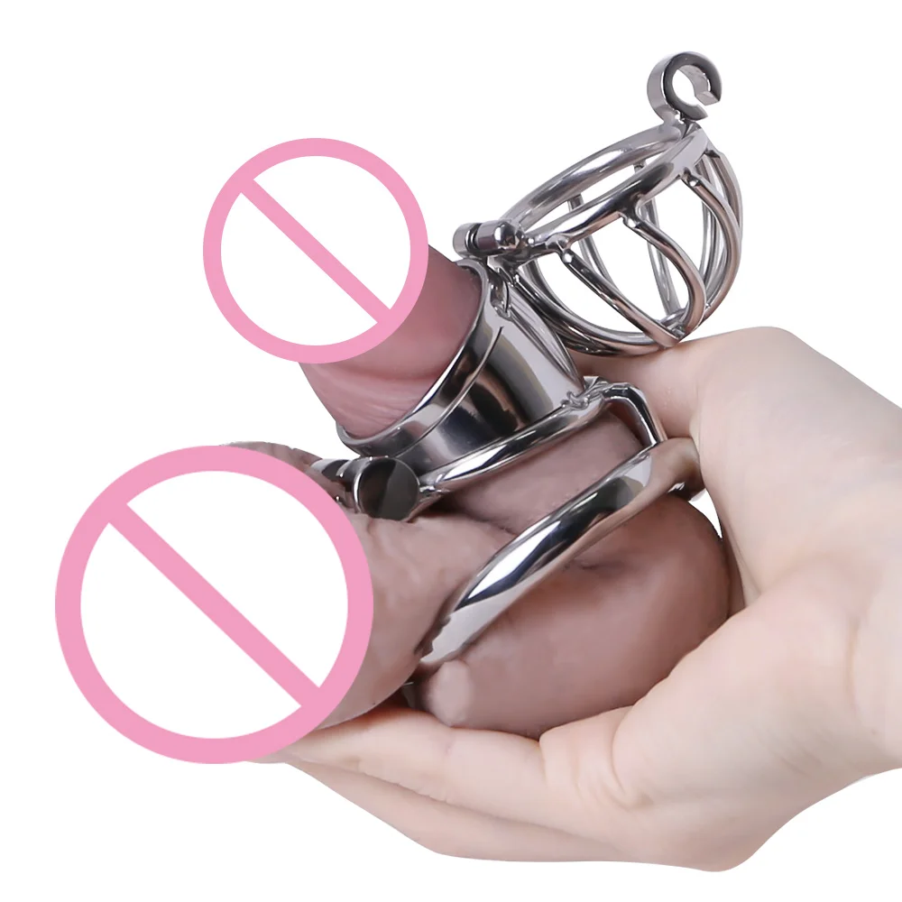 Gaiola de castidade em aço inoxidável para homens, fechamento pequeno do pénis do metal, gaiola do galo, anel uretral, brinquedo do sexo do BDSM, escravidão erótica, novo