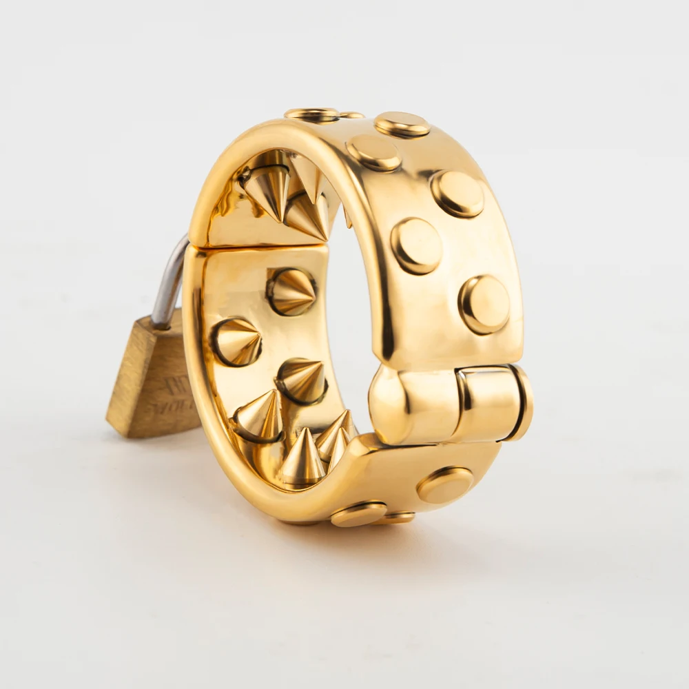 Gold Kali's Teeth Chastity Device for Men, Testículos Bondage, Metal Ball Stretcher, Penis Ring Lock, Weight Spike, Sex Shop, CBT Toys