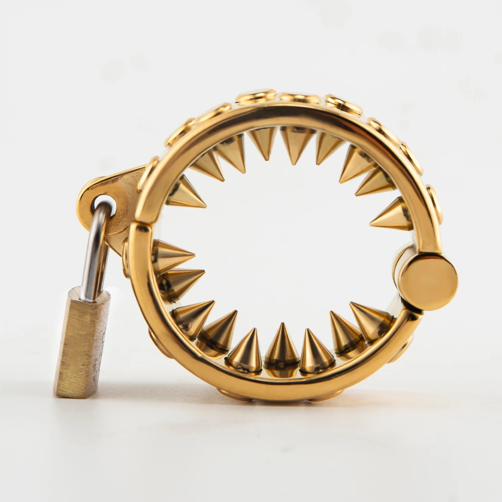 Gold Kali's Teeth Chastity Device for Men, Testículos Bondage, Metal Ball Stretcher, Penis Ring Lock, Weight Spike, Sex Shop, CBT Toys