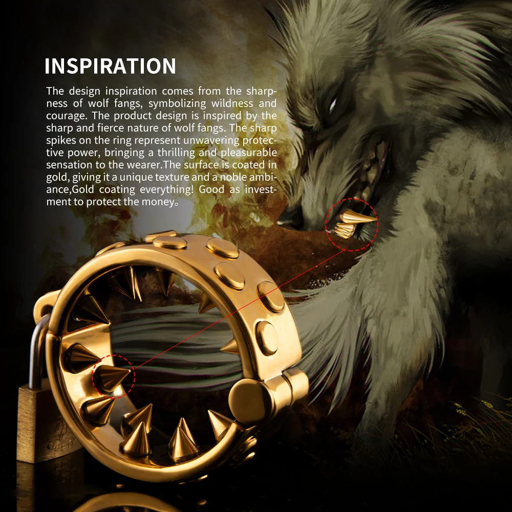 Gold Kali's Teeth Chastity Device for Men, Testículos Bondage, Metal Ball Stretcher, Penis Ring Lock, Weight Spike, Sex Shop, CBT Toys