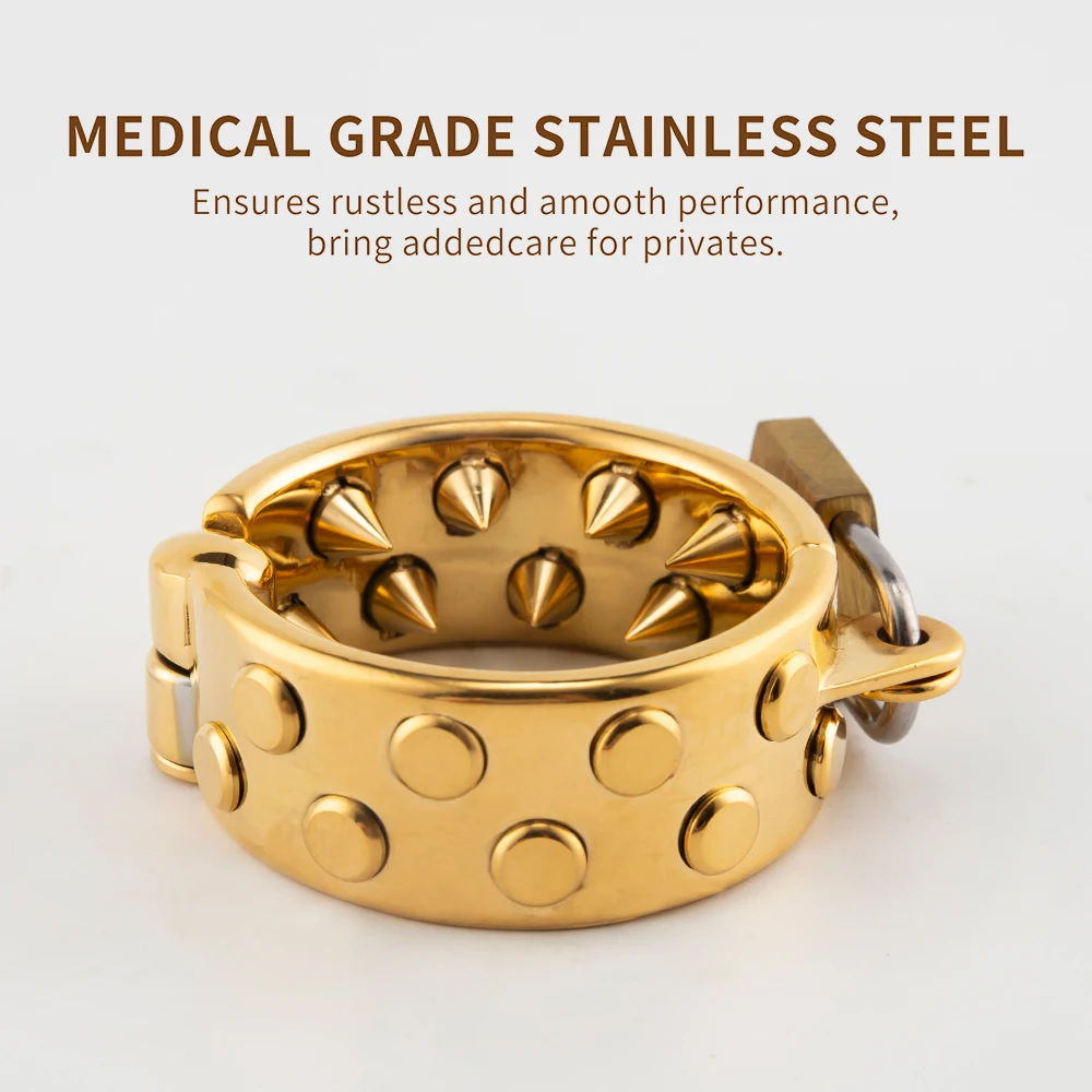 Gold Kali's Teeth Chastity Device for Men, Testículos Bondage, Metal Ball Stretcher, Penis Ring Lock, Weight Spike, Sex Shop, CBT Toys