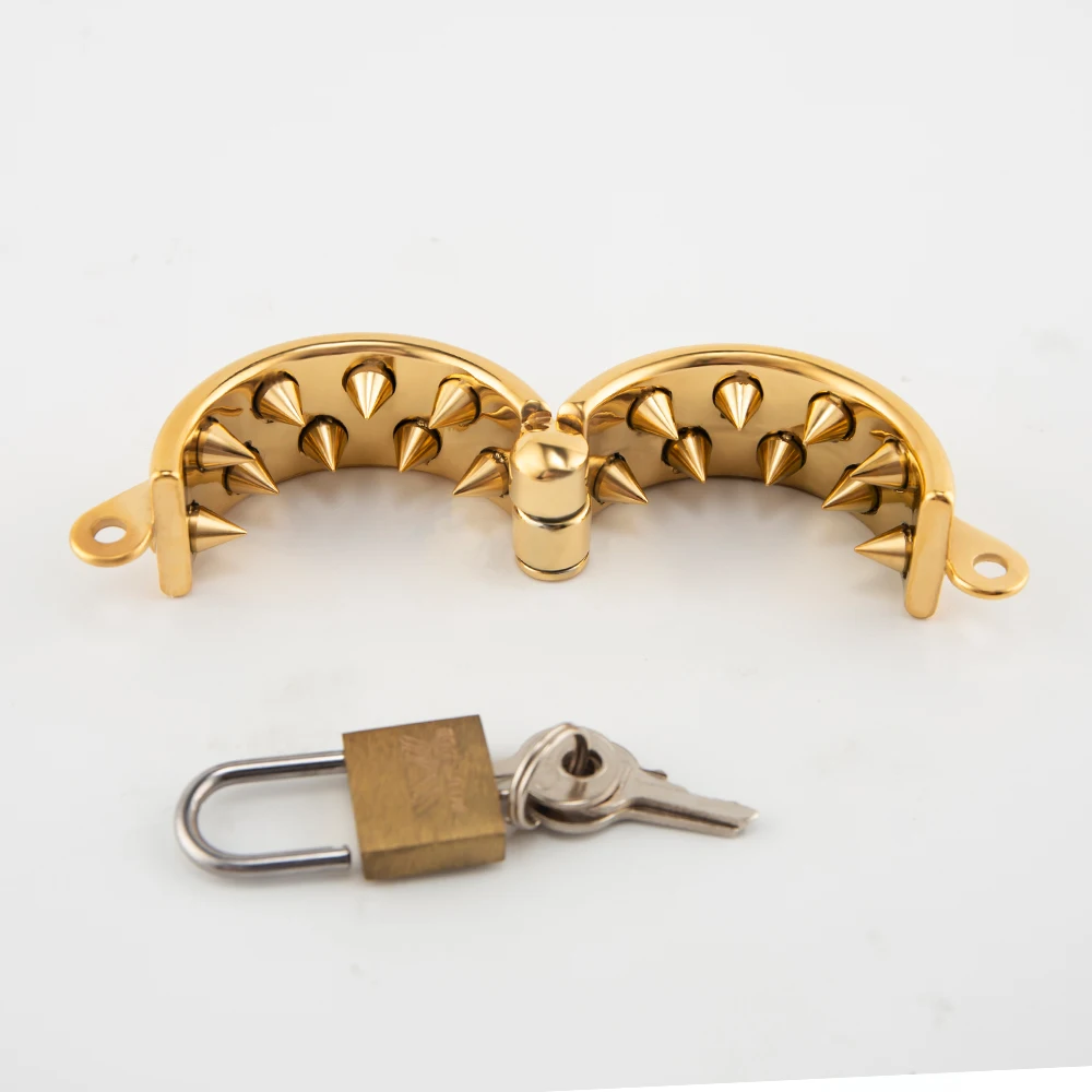 Gold Kali's Teeth Chastity Device for Men, Testículos Bondage, Metal Ball Stretcher, Penis Ring Lock, Weight Spike, Sex Shop, CBT Toys