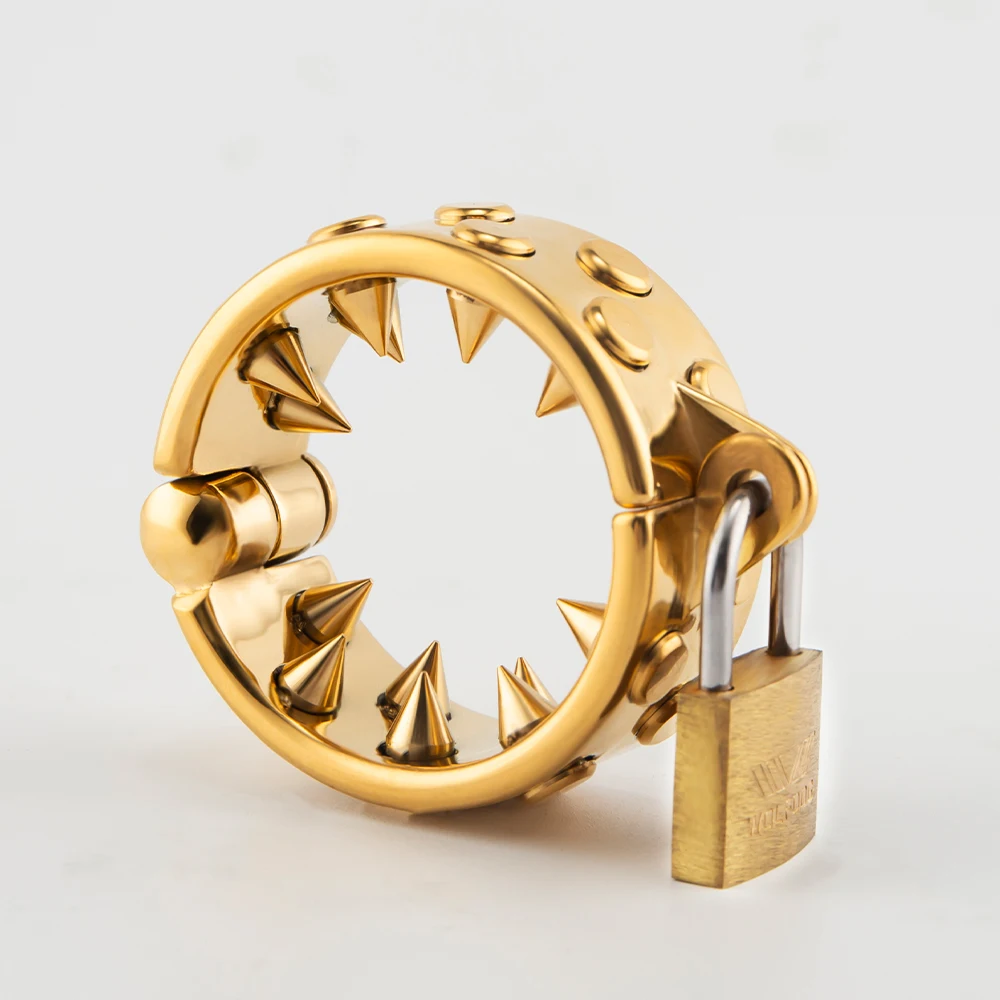 Gold Kali's Teeth Chastity Device for Men, Testículos Bondage, Metal Ball Stretcher, Penis Ring Lock, Weight Spike, Sex Shop, CBT Toys