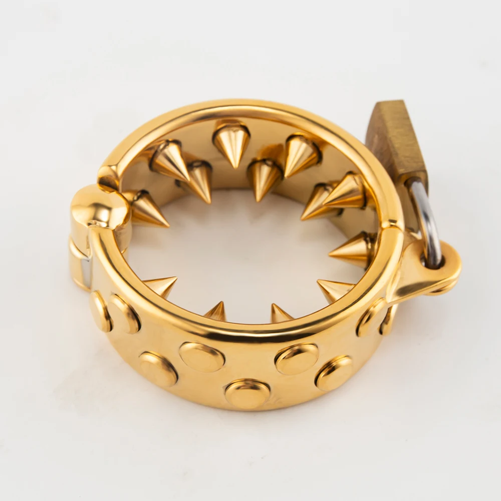 Gold Kali's Teeth Chastity Device for Men, Testículos Bondage, Metal Ball Stretcher, Penis Ring Lock, Weight Spike, Sex Shop, CBT Toys