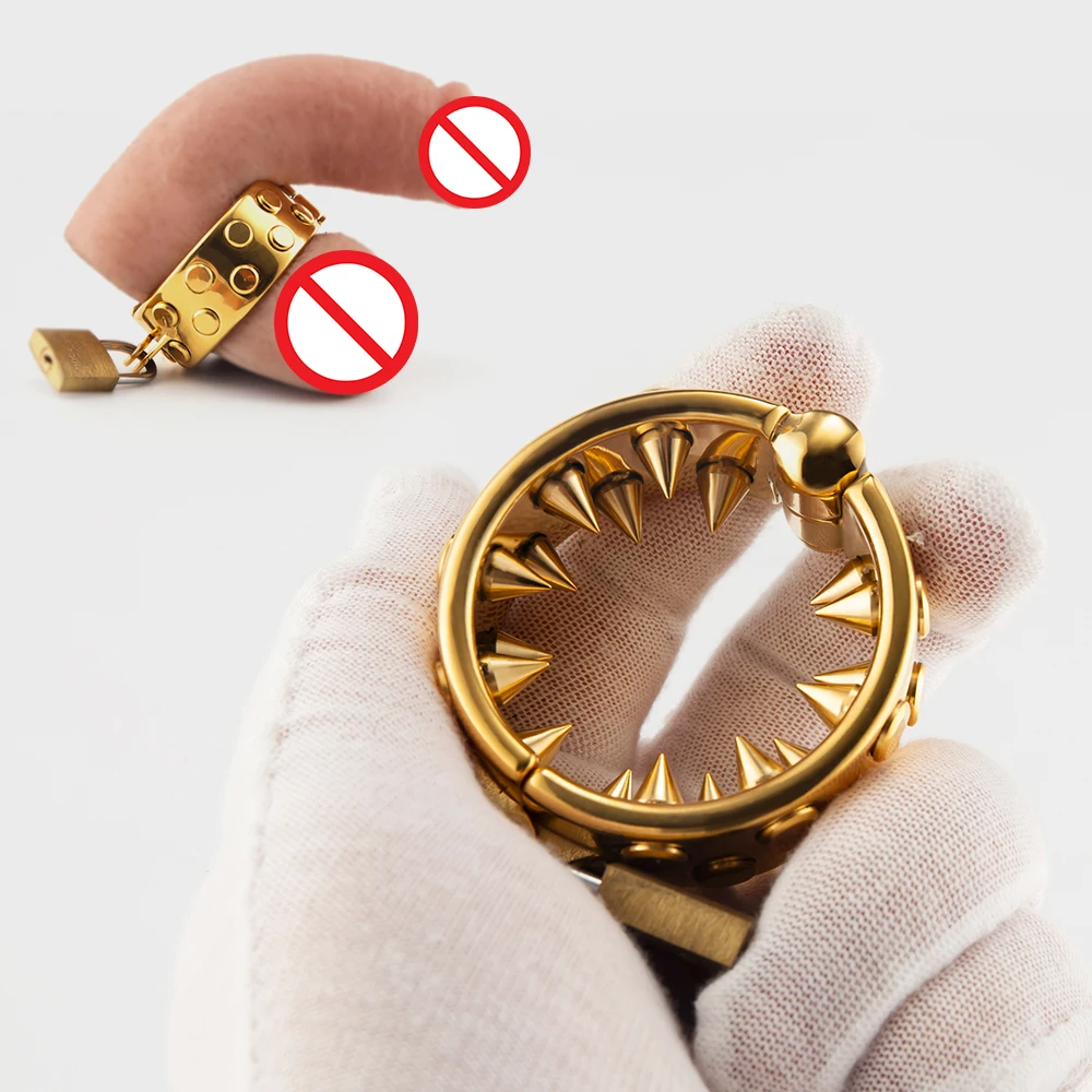 Gold Kali's Teeth Chastity Device for Men, Testículos Bondage, Metal Ball Stretcher, Penis Ring Lock, Weight Spike, Sex Shop, CBT Toys