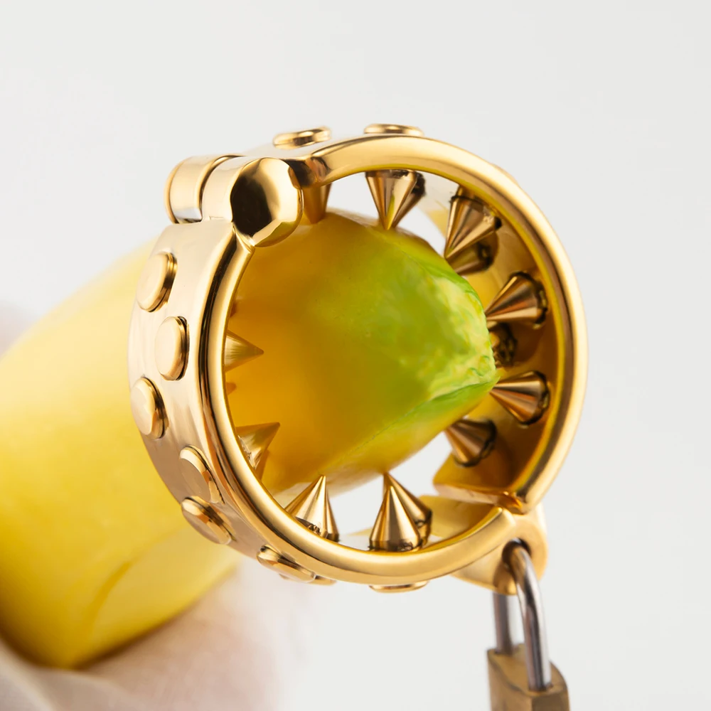 Gold Kali's Teeth Chastity Device for Men, Testículos Bondage, Metal Ball Stretcher, Penis Ring Lock, Weight Spike, Sex Shop, CBT Toys