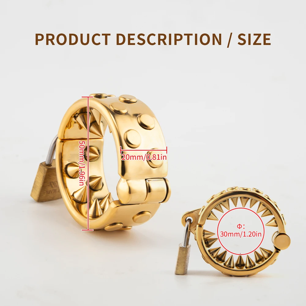 Gold Kali's Teeth Chastity Device for Men, Testículos Bondage, Metal Ball Stretcher, Penis Ring Lock, Weight Spike, Sex Shop, CBT Toys