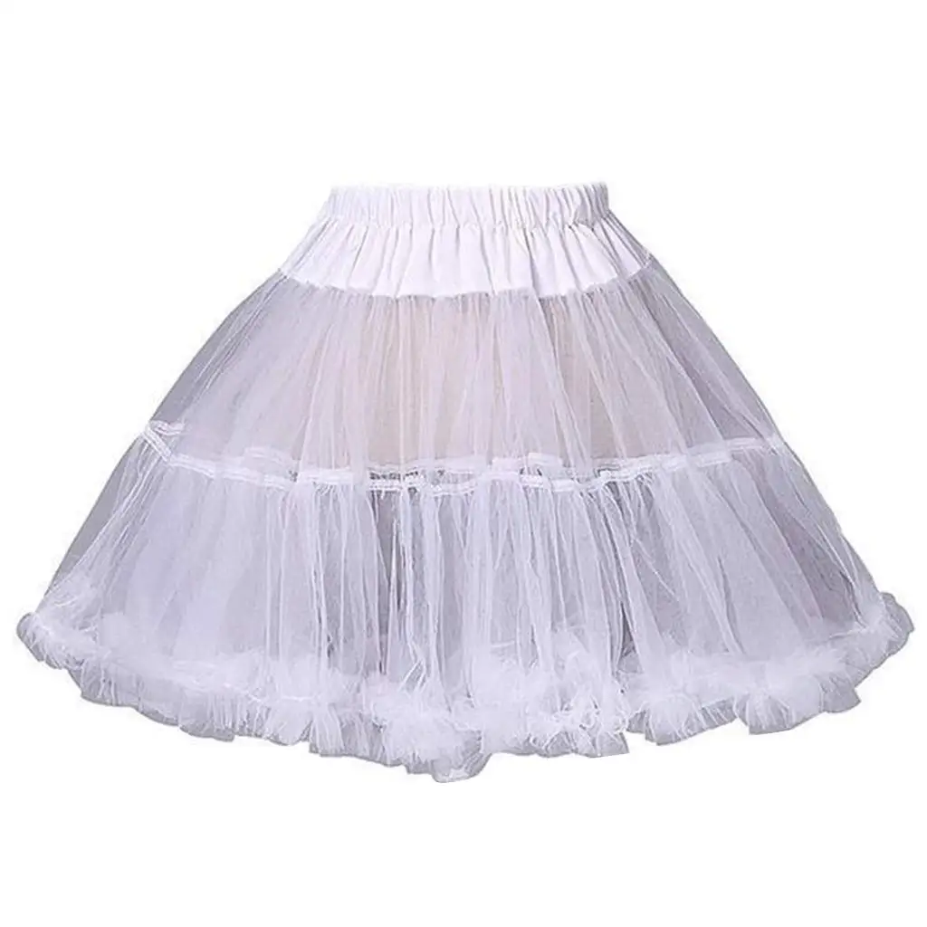 Anágua curta com babados para mulheres e meninas, tutu sólido fofo bolha, saia inchada, meio deslizamento, crinolina de baile, underskirt, sem aro