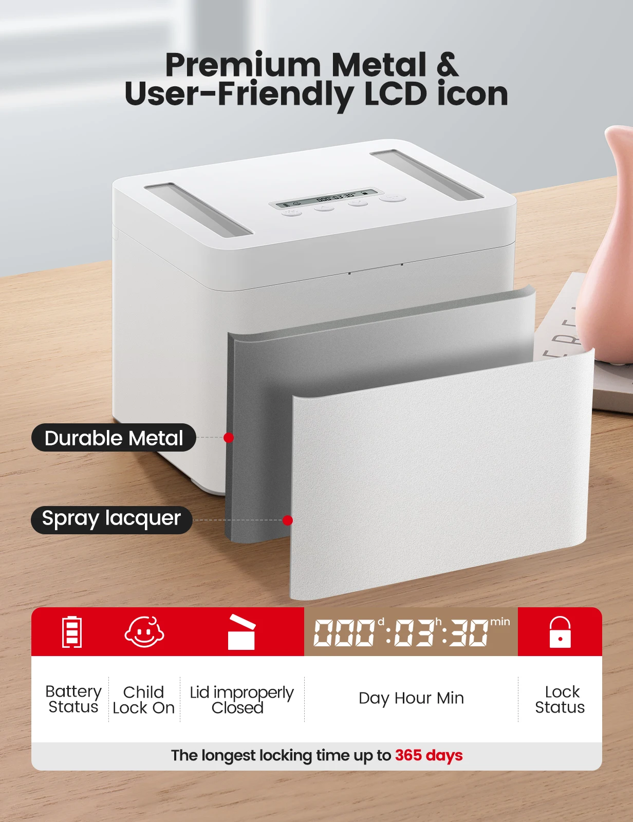 Vaydeer-Metal Bloqueio Cronometrado Para Iphone, Dispositivo De Jogo, iPad, Tablet, Bloqueio Do Telefone Auto-Controle, Bloqueio De Criança, Display LED