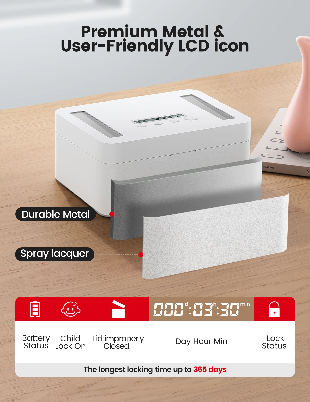 Vaydeer-Metal Bloqueio Cronometrado Para Iphone, Dispositivo De Jogo, iPad, Tablet, Bloqueio Do Telefone Auto-Controle, Bloqueio De Criança, Display LED