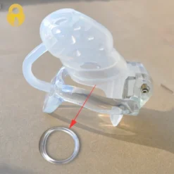 Cinto de castidade gaiola pequena de silicone translúcido com anel transparente