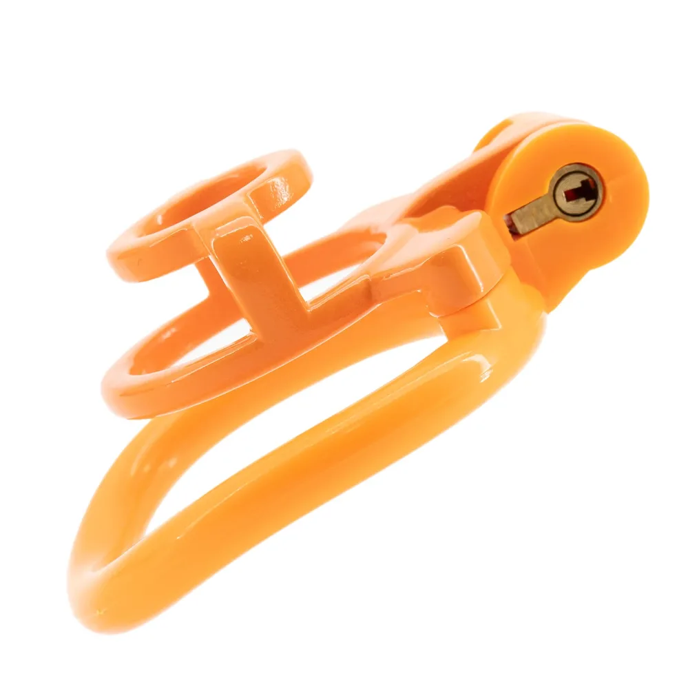 Gaiola de castidade flat laranja vista de lado