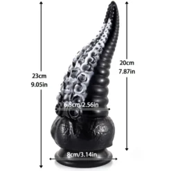 Tentacle dildo preto e prata de 23 cm com base de ventosa