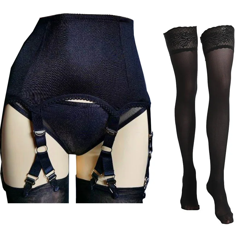 Cinto suspenso de renda de cintura alta feminino, meias sexy, conjunto de lingerie retrô, cinto de liga vintage, 6 correias, 12 garras