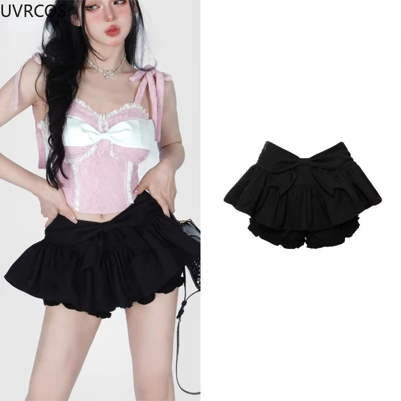 Lolita Mini-saia, Cintura alta, Plissada, Rosa, Bandagem, Coreano, Sexy, Linha A, Mini, Curto, Kawaii, Y2k, Meninas