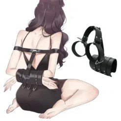 Algemas de contenção armbinder de couro prendendo os braços nas costas