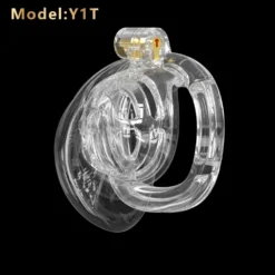 Gaiola de castidade plana transparente com vulva de silicone