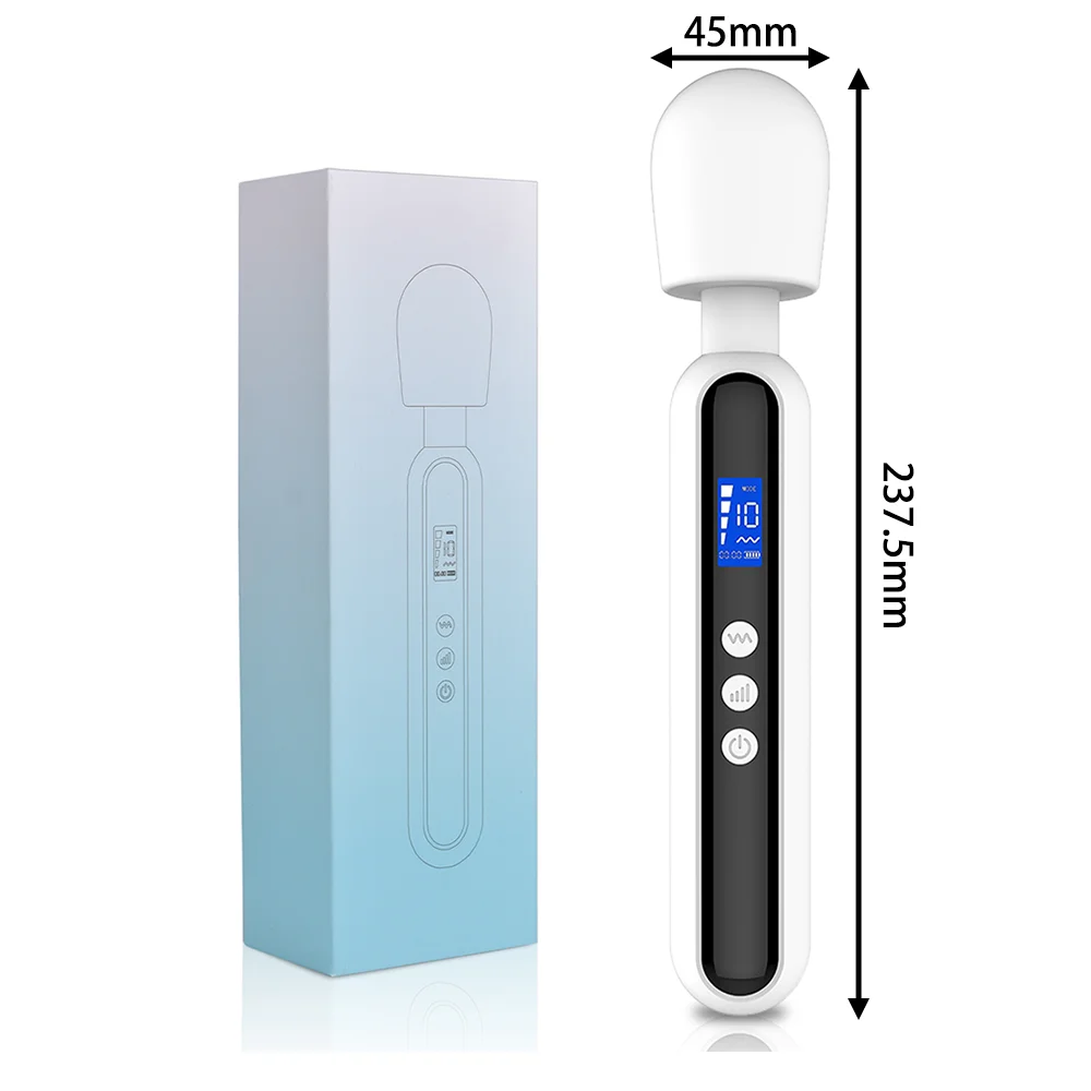 Multi Funcional Massagem Stick, Display LCD Timing Vibrador, Material Silicone, 10 Freqüência, 4 velocidades, Modelo de carregamento à prova d'água