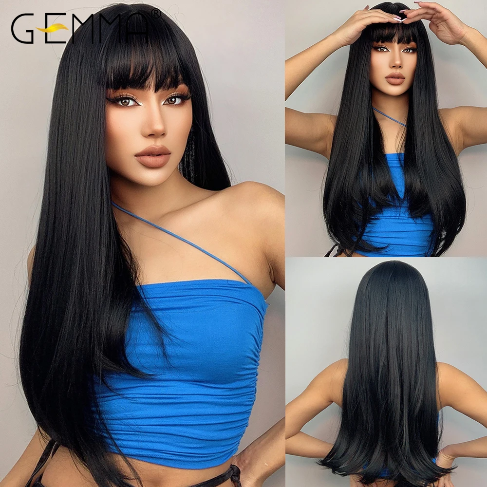 Synthetic Wigs with Bangs Cosplay Wig for Women High Temperature Natural Fake Hair