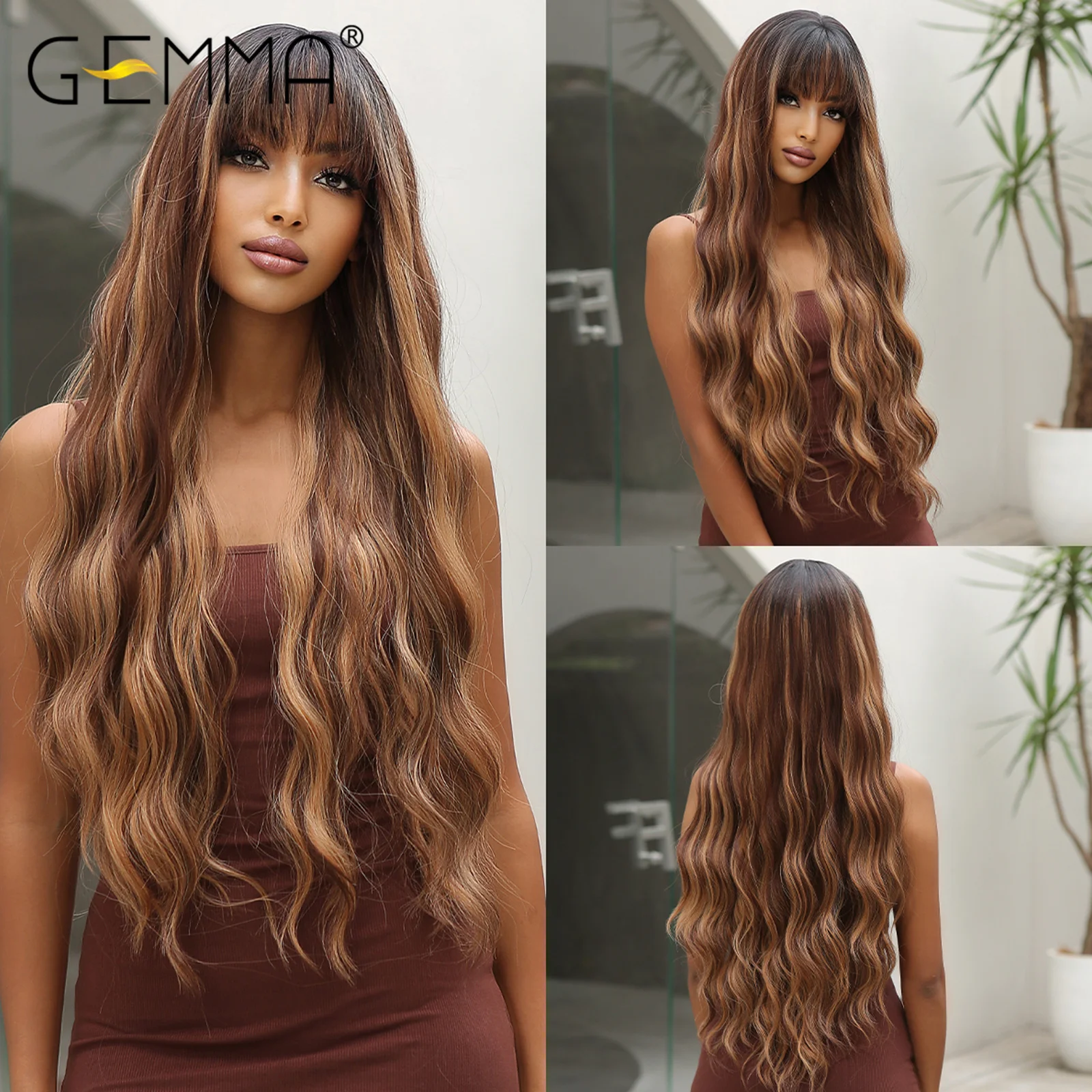 Synthetic Wigs with Bangs Cosplay Wig for Women High Temperature Natural Fake Hair