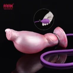 FAAK dilatador anal inflável rosa perolado com anel de metal e pera de ar
