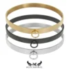 Gargantilhas slave choker de aço inox dourada, preta e prata com argola