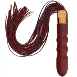 Vibrador chicote ponto G bordô com tiras de couro e cabo de silicone vibratório