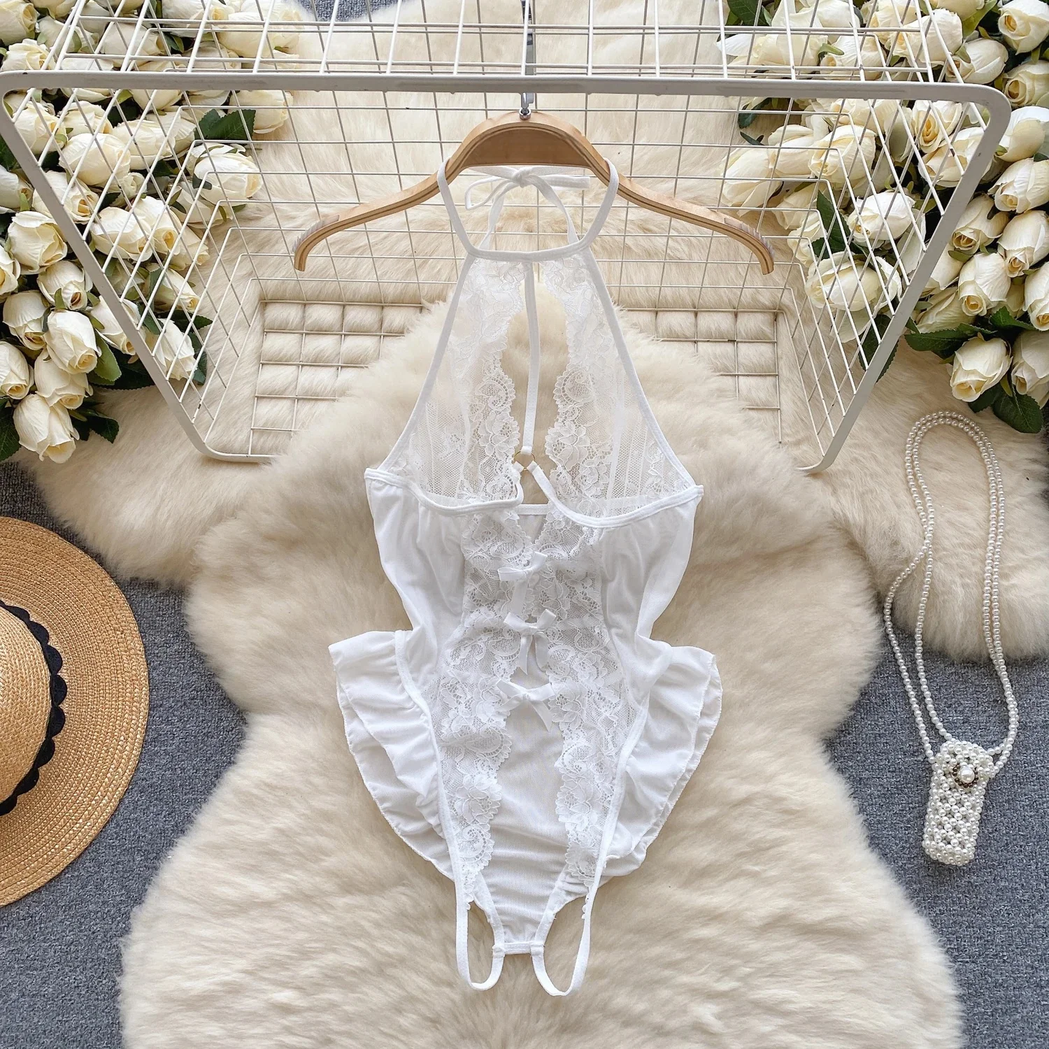 Bunny Girl Solid Color Slim Sexy Bodysuit Strapless Erotic Lingerie Cosplay Uniform Pajamas Pad Women Nightwear Jumper Playsuit